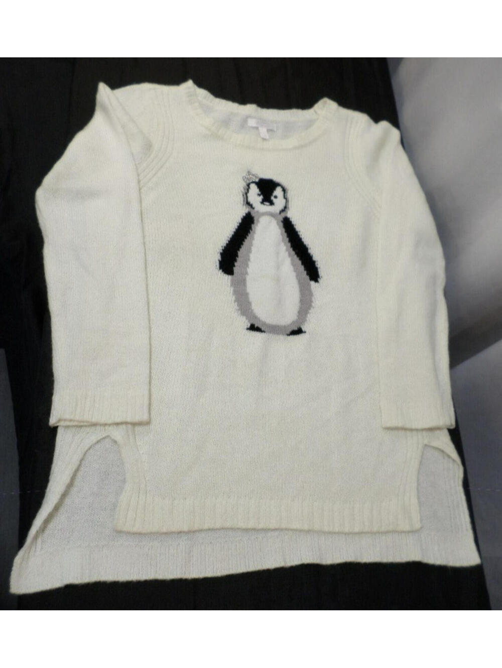DESIGNER LC LAUREN CONRAD PENGUIN DESIGN PULLOVER WHITE SWEATER SIZE LARGE